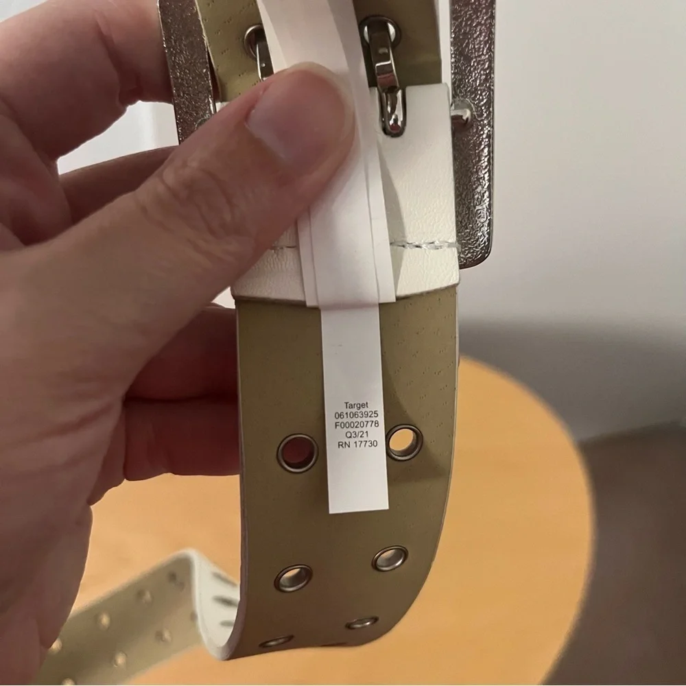 Target Double Grommet Faux Leather White Belt Women’s Small